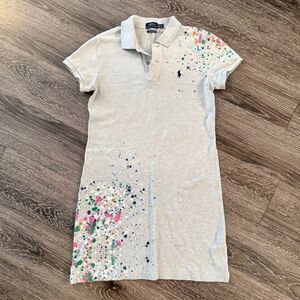 Polo Ralph Lauren Women's Grey Paint Splatter Mesh Mini Dress